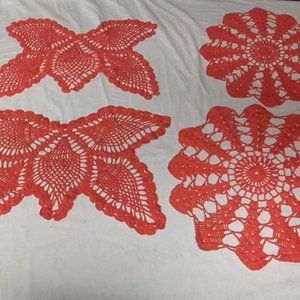 6 Vintage Handmade Doilies * 3 Are Butterfly shape